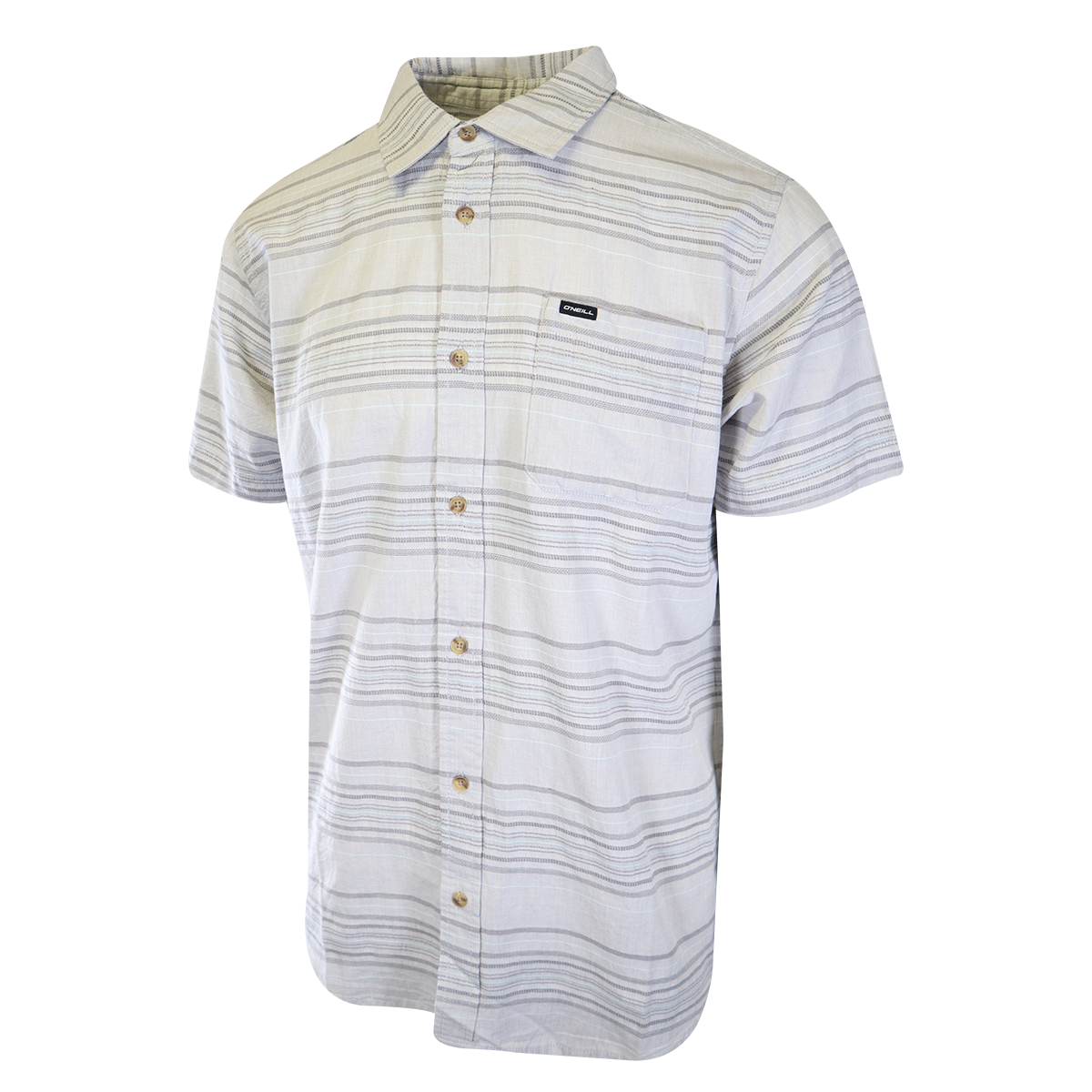 O'Neill Men's Shirt White Seafaring Grey Blue Line Stripe Pocket S/S (S10)