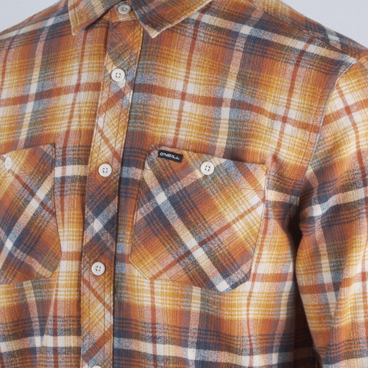 O'Neill Men's Cream Orange Plaid Whittaker L/S Flannel Shirt (S01)