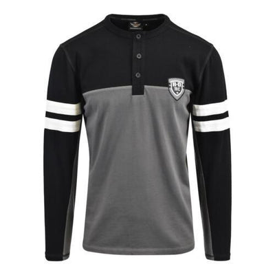 Branded  Men's T-Shirt Black Grey Colorblocked Long Sleeve Henley (S39)