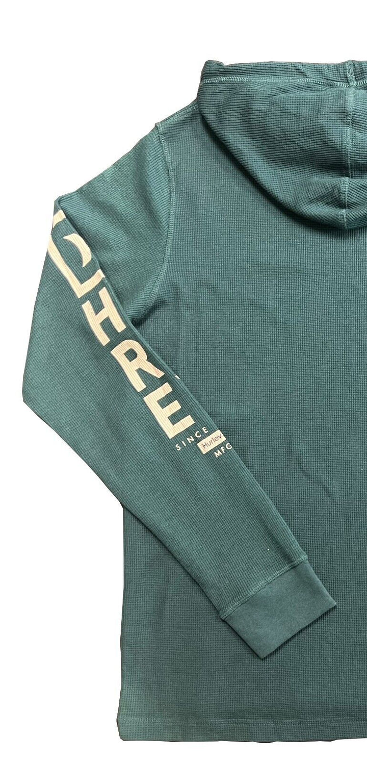 Hurley Men’s Green Hoodie Waffle Knit Sweatshirt Pullover Hooded (S01)