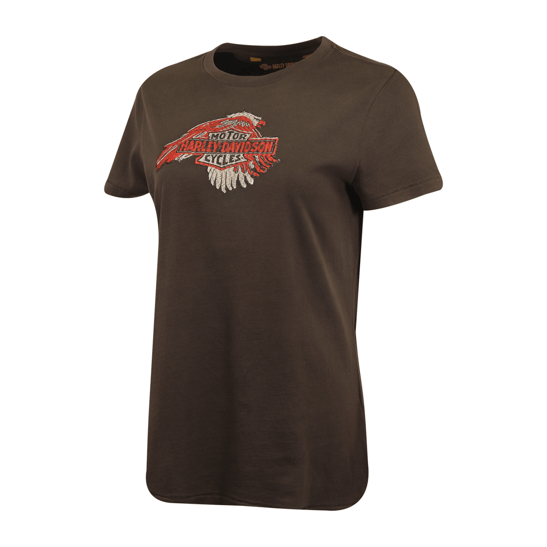 HD Branded Women's T-Shirt Dark Grey Embroidered Eagle Badge S/S (S35)