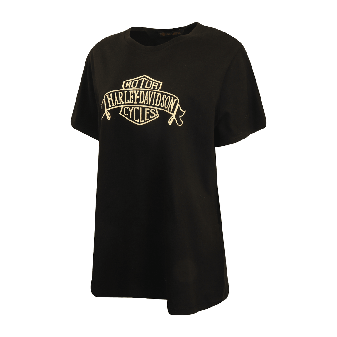 HD Branded Women's T-Shirt Black Beige Ribbon Official Logo S/S (S39)