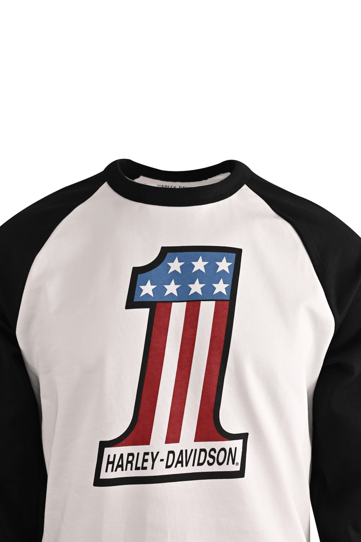 HD Branded Men's T-Shirt Black #1 Race Raglan Graphic Long Sleeve (S27)