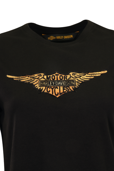 Harley Davidson Women's Black Orange HD Wings Logo S/S (S40)