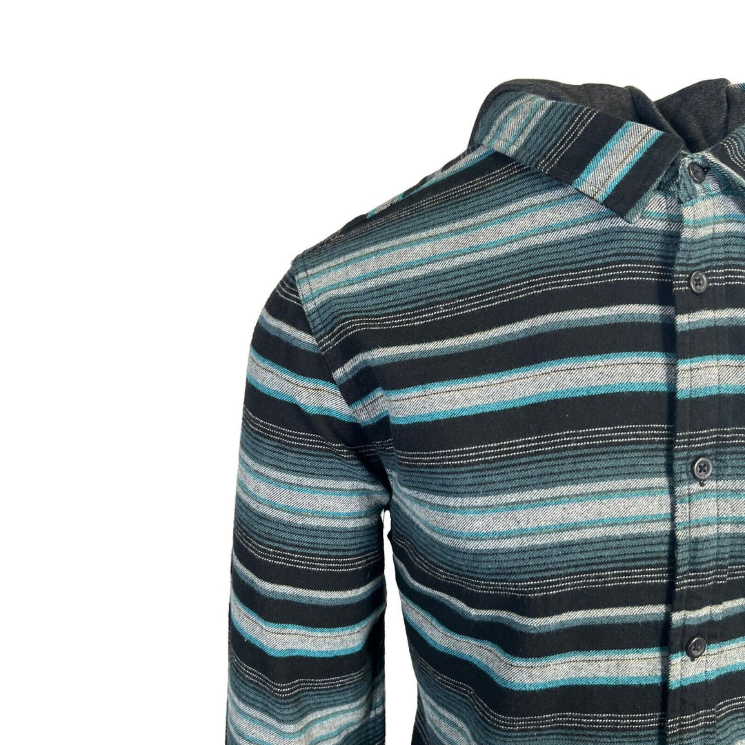 O'Neill Men's Black & Blue Flannel Shirt Redmond Hooded Horizontal Striped (S33)