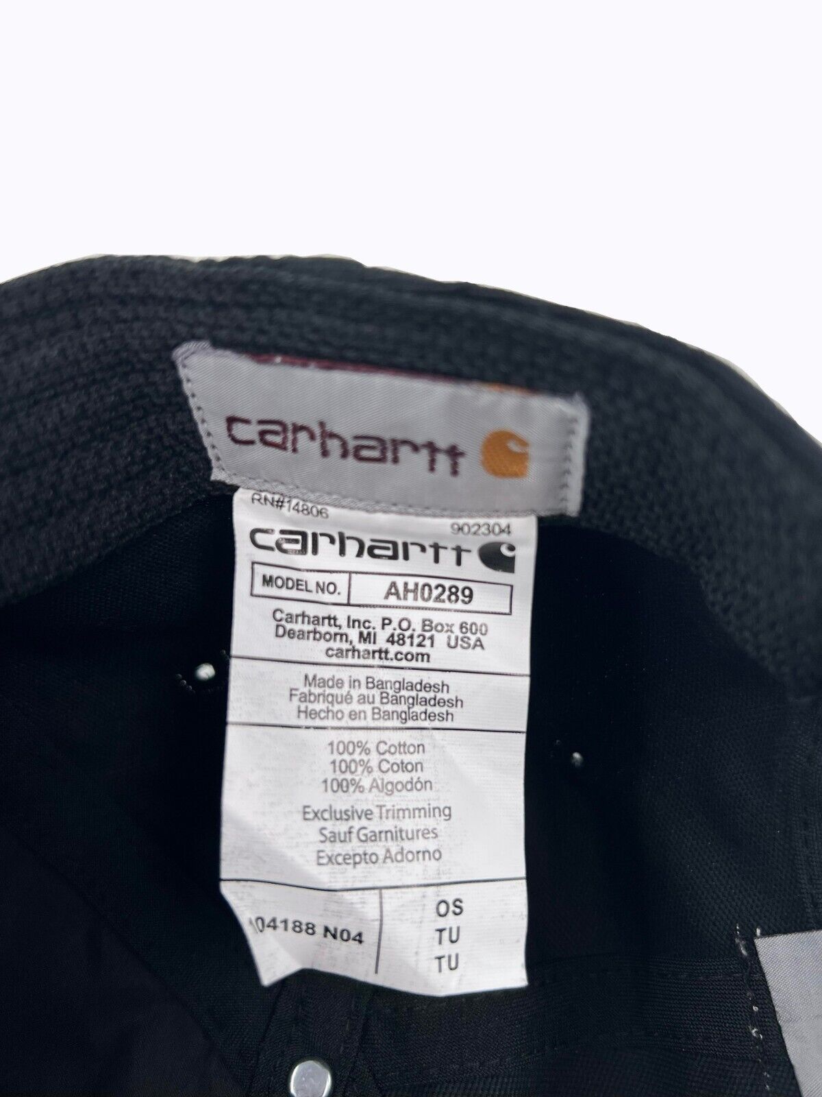 Carhartt Black Canvas Cap FastDry Comfort Block Letters (S07)