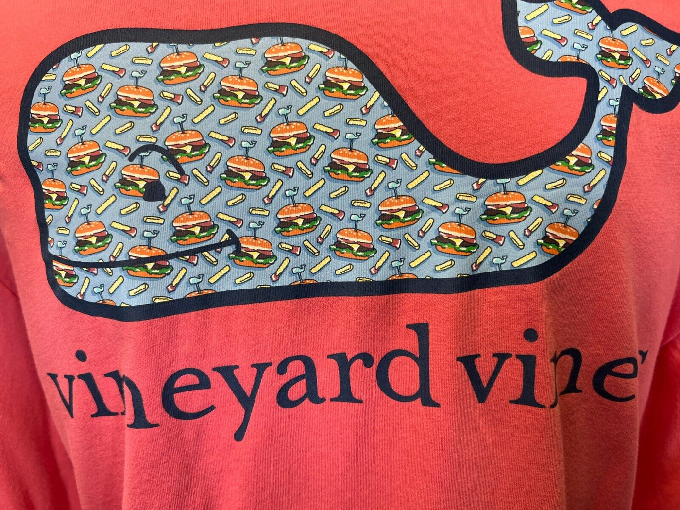 Vineyard Vines Men's Jetty Red T-Shirt Burgers & Fries Whale Fill L/S Tee (S01)