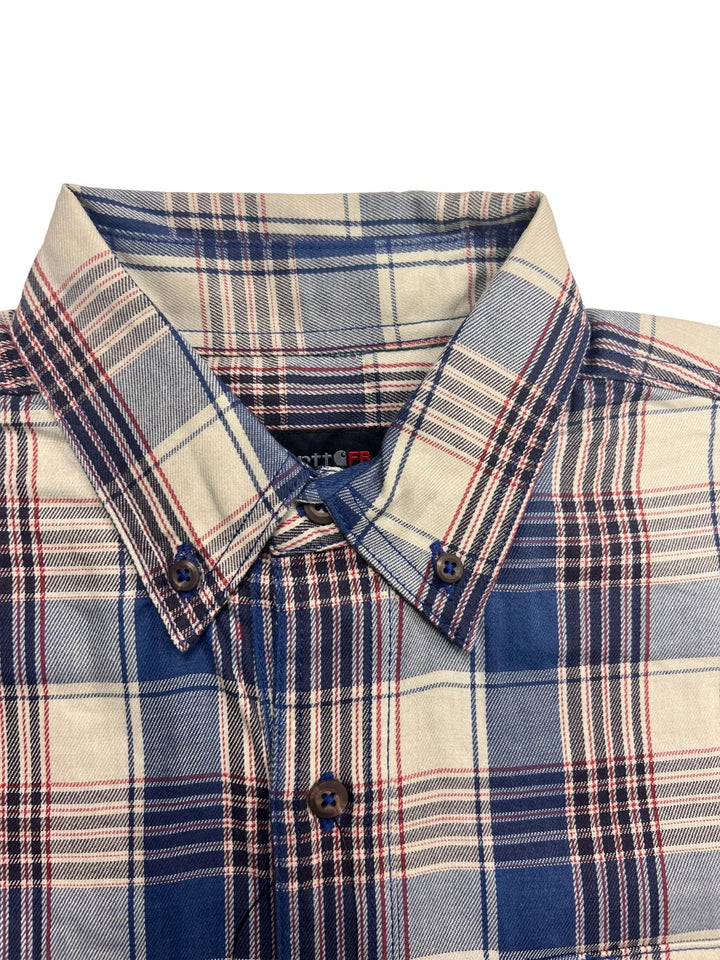 Carhartt FR Men’s Blue &amp; White Plaid Shirt Rugged Flex Workwear L/S CAT 2 (S373)