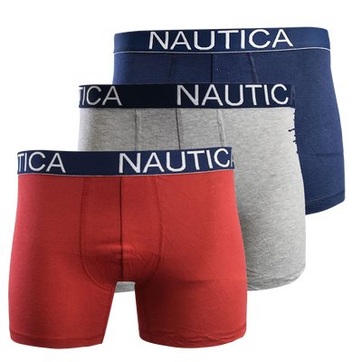 Nautica Men's Boxer Briefs 3-Pack Red, Blue, Grey (S04)