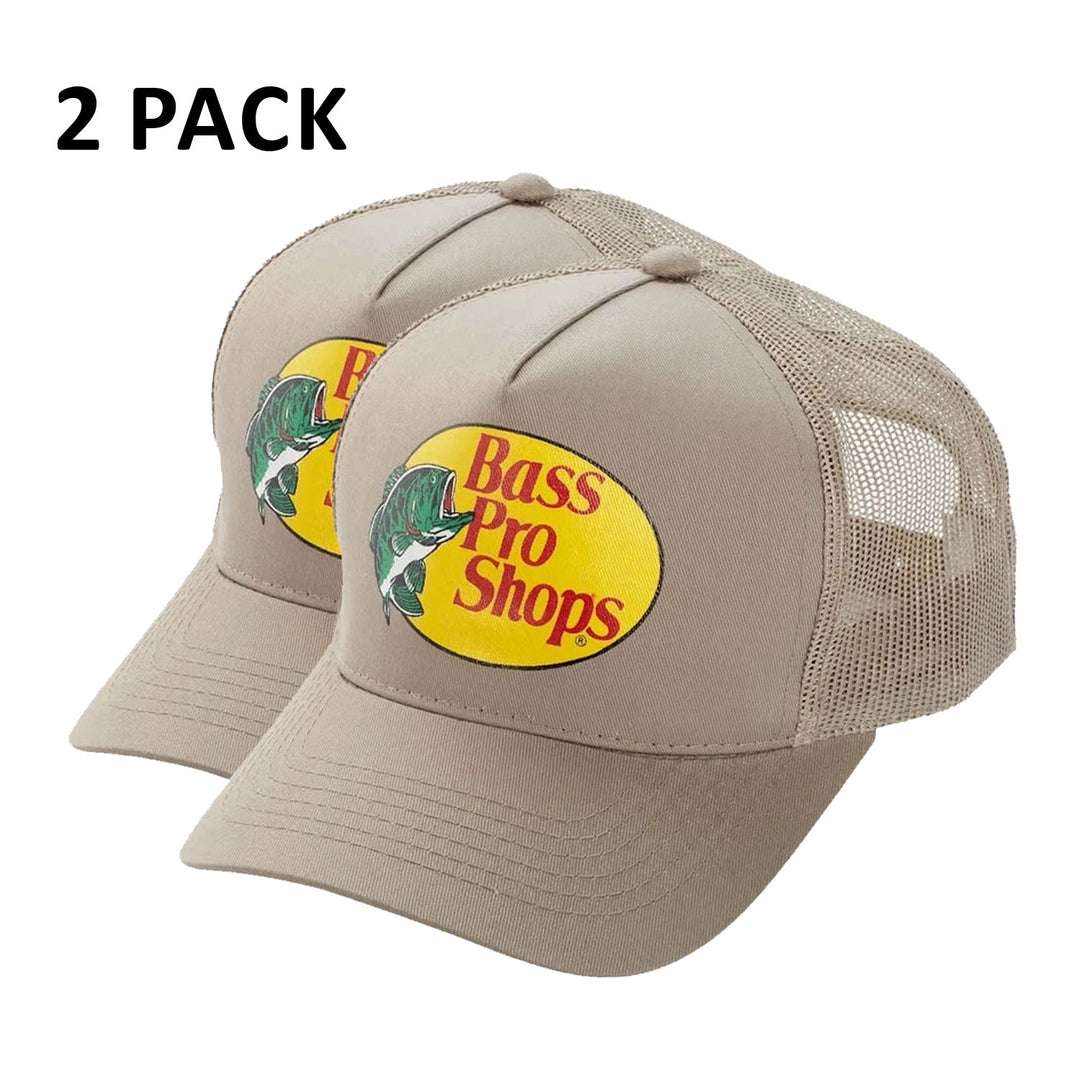 Bass Pro Shops Trucker Cap Khaki Mesh Snapback Outdoor Hat - 2 Pack (S15)