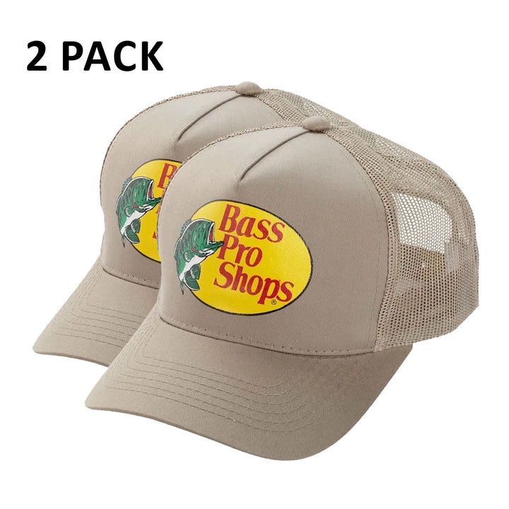 Bass Pro Shops Trucker Cap Khaki Mesh Snapback Outdoor Hat - 2 Pack (S15)