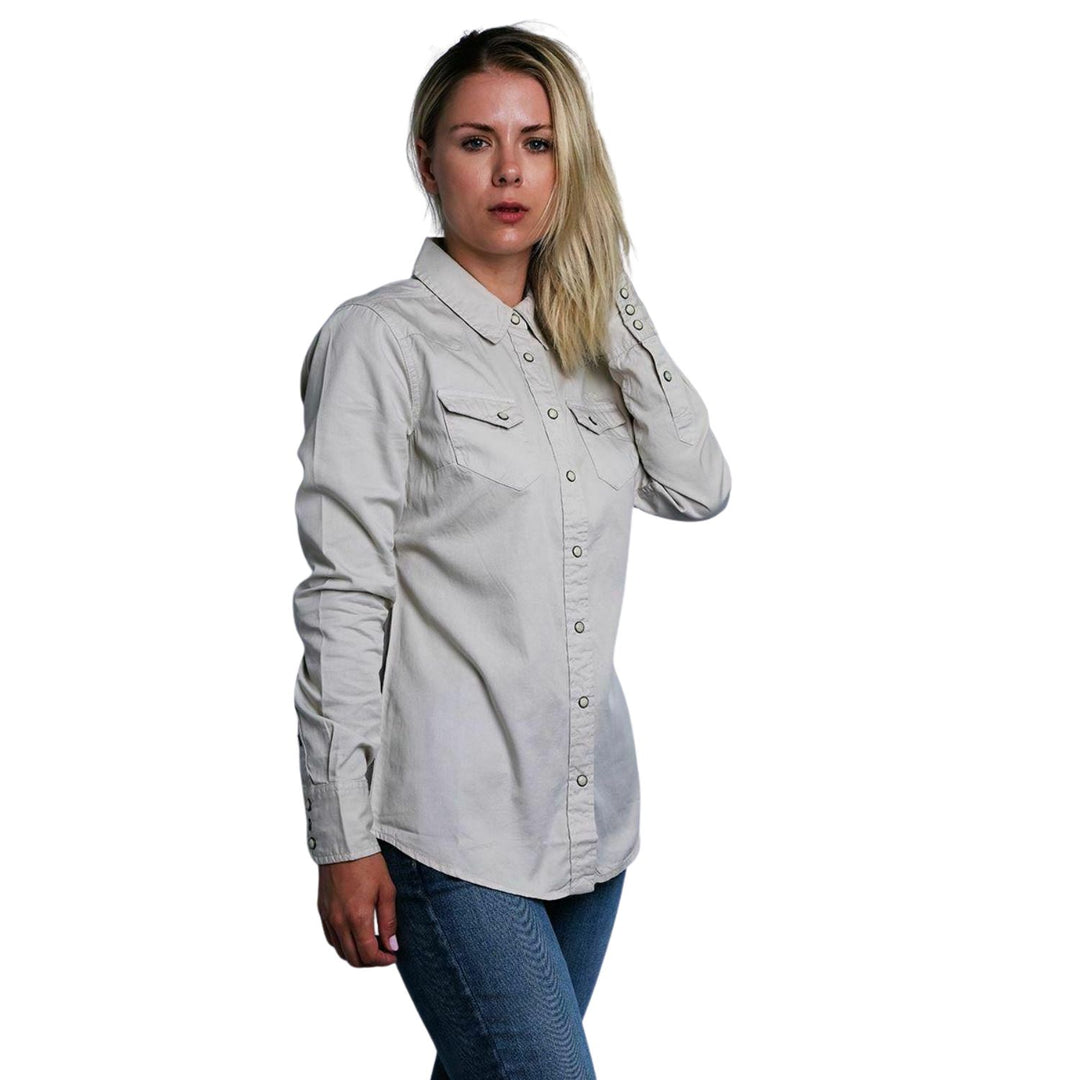 HD Branded Women's Beige 1903 L/S Woven Shirt (S17)