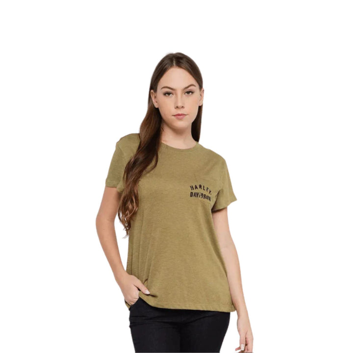 HD Branded Women's T-Shirt Olive Tour of Duty Pocket Relaxed Fit Tee (S21)