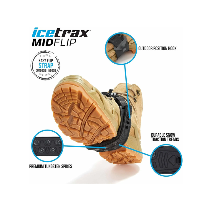 Icetrax Midflip Traction Aids Mid-Sole Ice Cleats Flip Strap - 2 Pack
