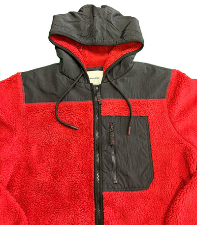 Jack & Jones Men's Red Jacket Authentic Sherpa Teddy Fleece (S02)