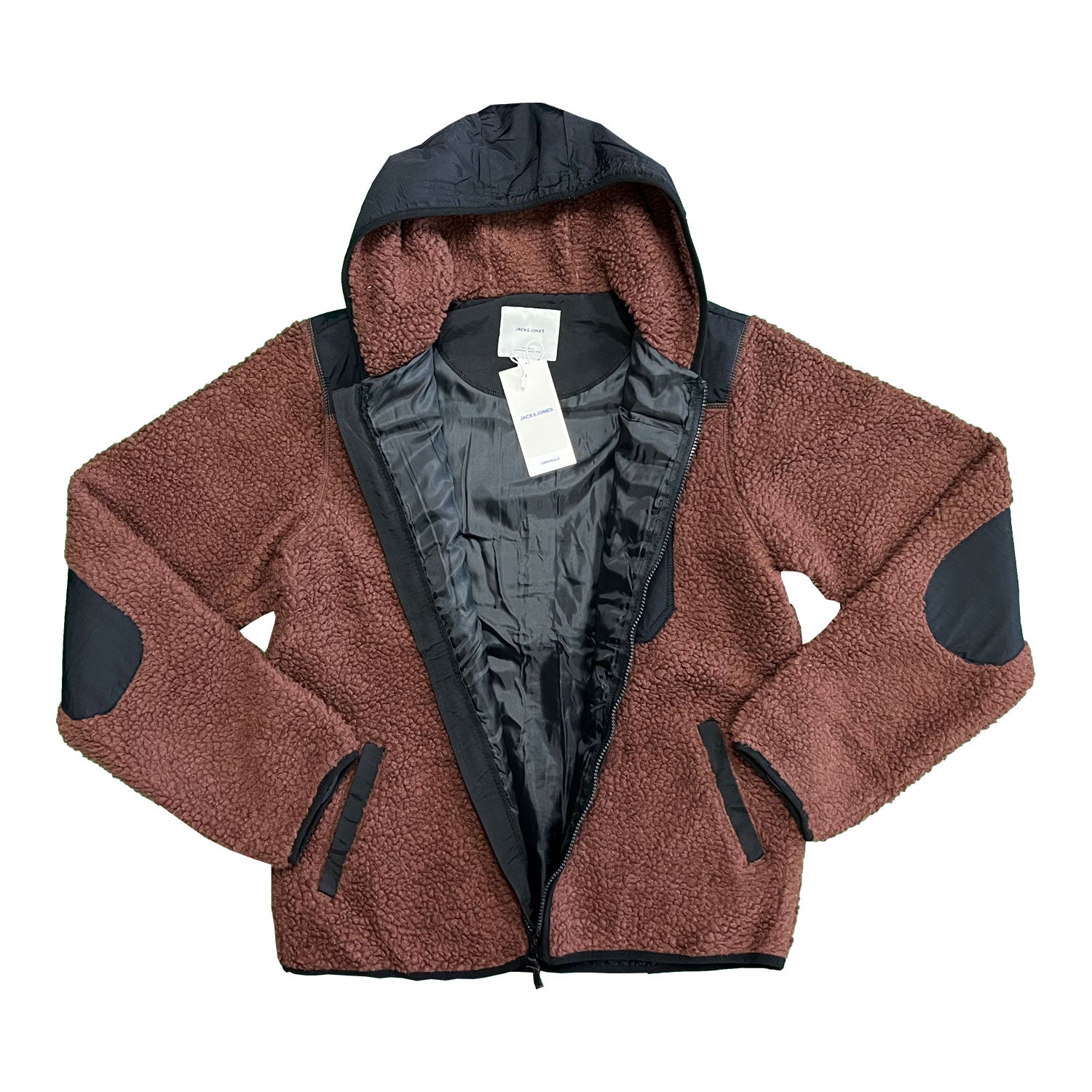 Jack & Jones Men's Maroon Jacket Authentic Sherpa Teddy Fleece
