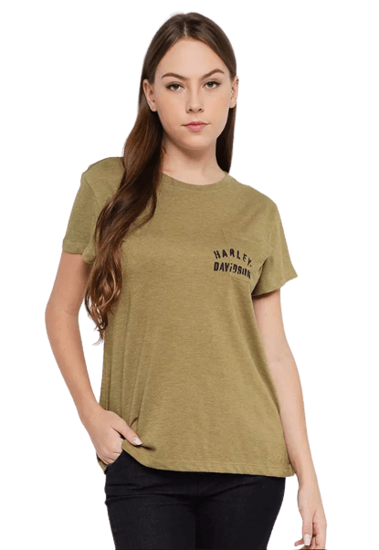 HD Branded Women's T-Shirt Olive Tour of Duty Pocket Relaxed Fit Tee (S21)
