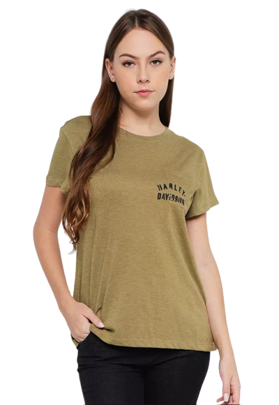 Harley-Davidson Women's T-Shirt Olive Tour of Duty Pocket Relaxed Fit Tee (S21)