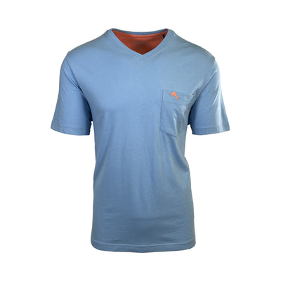 Tommy Bahama Men's Breaker Blue T-Shirt V-Neck Bali Skyline Orange Logo (S52)