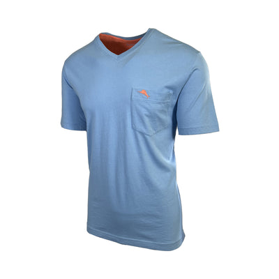 Tommy Bahama Men's Breaker Blue T-Shirt V-Neck Bali Skyline Orange Logo (S52)