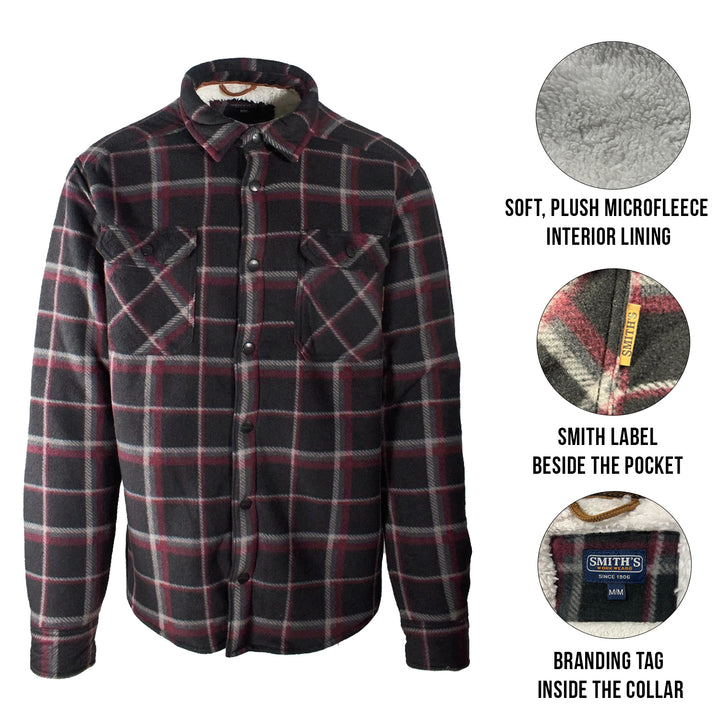 Smith Workwear Burgundy Jacket Sherpa-Lined Microfleece Shirt (S01)