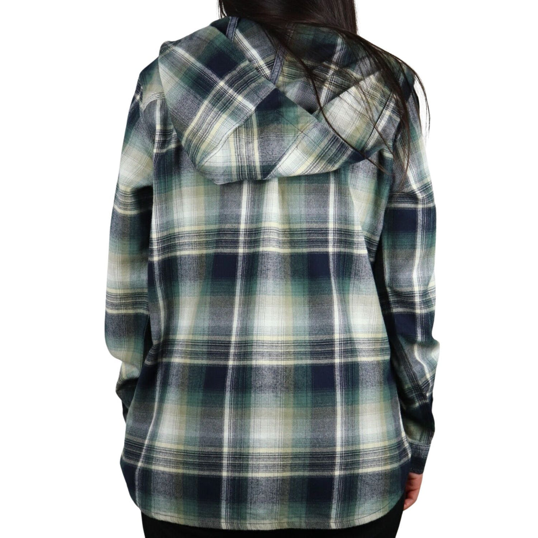 Carhartt Women's Forrest Green Navy Cream Plaid Hooded L/S Woven Shirt