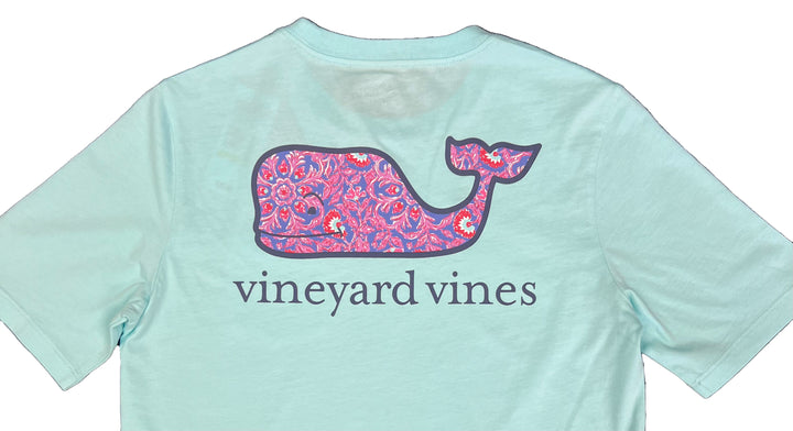 Vineyard Vines Youth's Blue Island Paradise T-Shirt Paisley Floral Whale (S01)