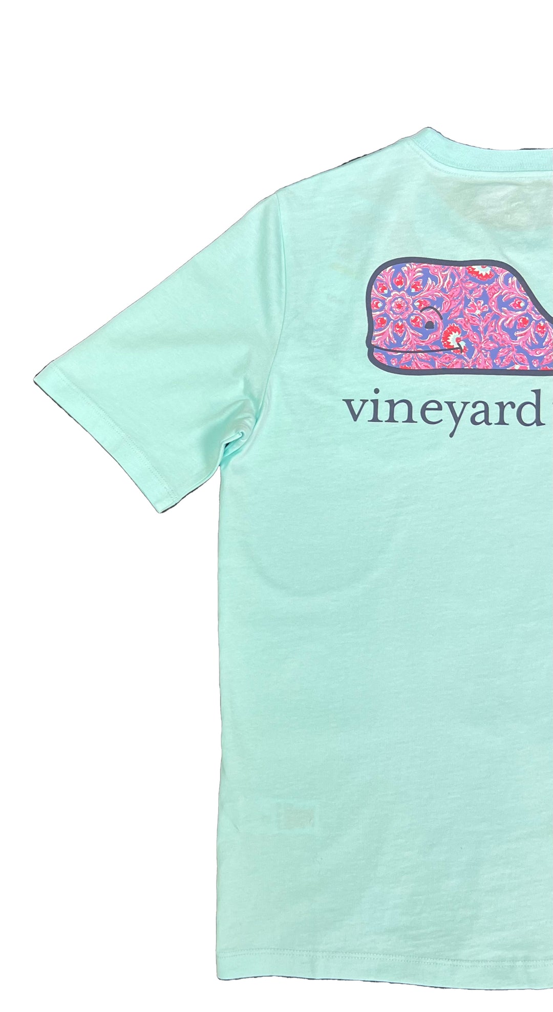 Vineyard Vines Youth's Blue Island Paradise T-Shirt Paisley Floral Whale (S01)