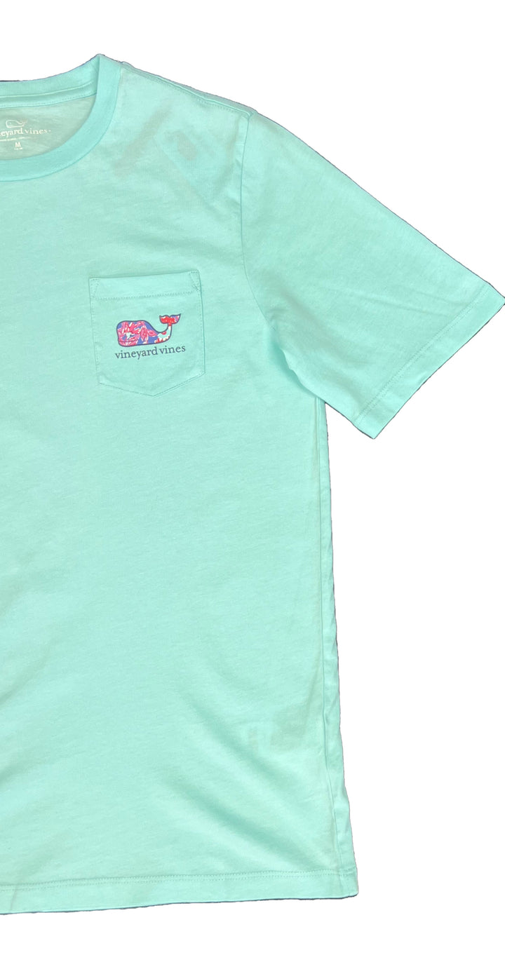 Vineyard Vines Youth's Blue Island Paradise T-Shirt Paisley Floral Whale (S01)