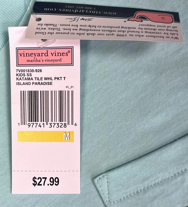 Vineyard Vines Youth's Blue Island Paradise T-Shirt Paisley Floral Whale (S01)