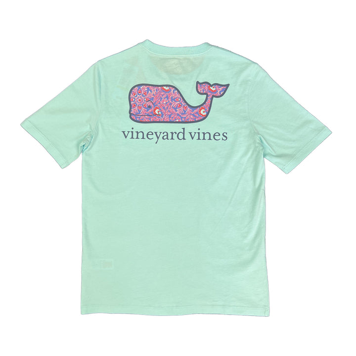 Vineyard Vines Youth's Blue Island Paradise T-Shirt Paisley Floral Whale (S01)