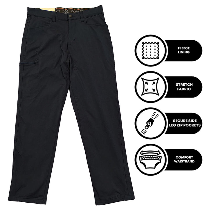 Zeroxposur Men's Black Pant Fleece-Lined Utility Stretch Fabric