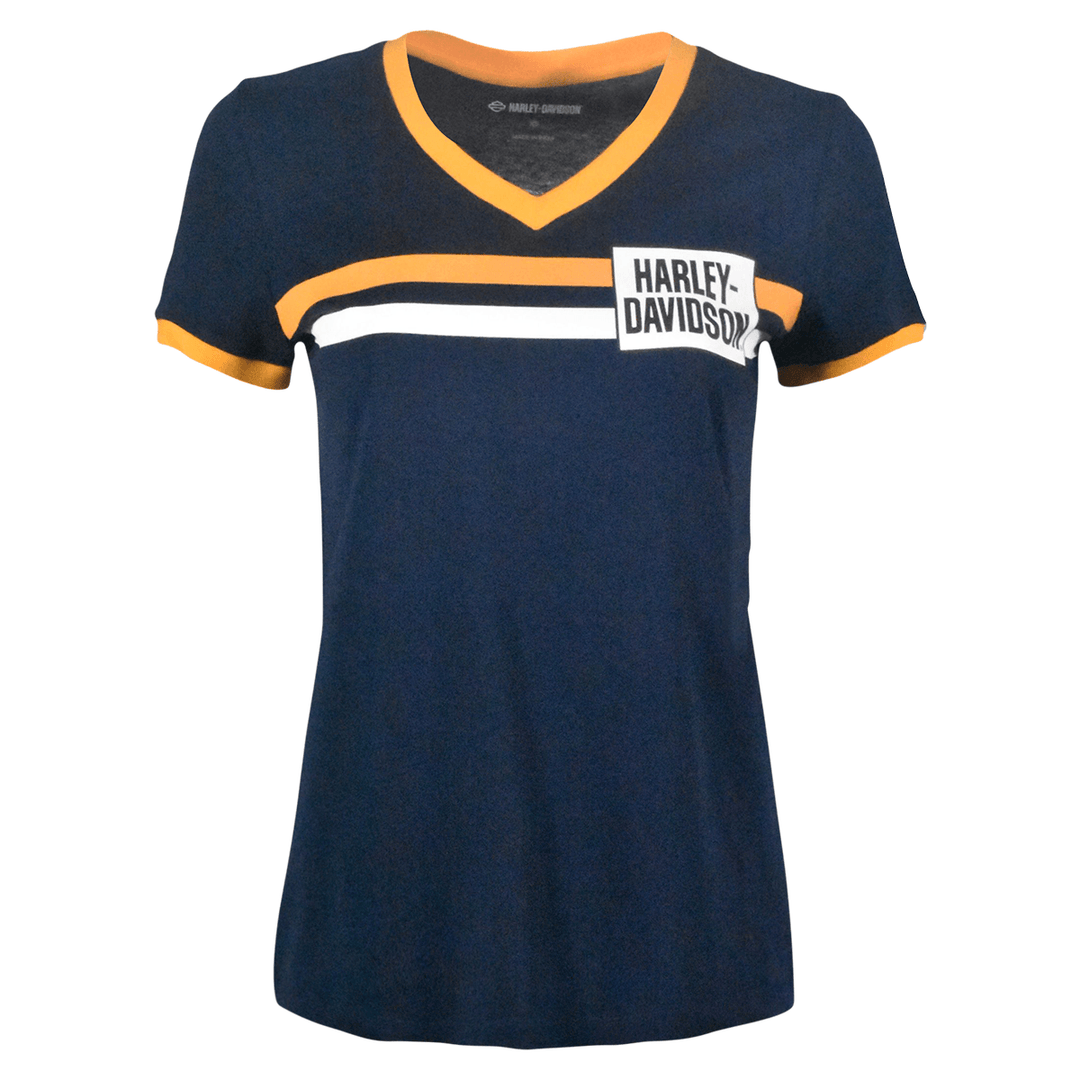 HD Branded Women's T-Shirt Essential V-Neck Ringer Short Sleeve (S03)