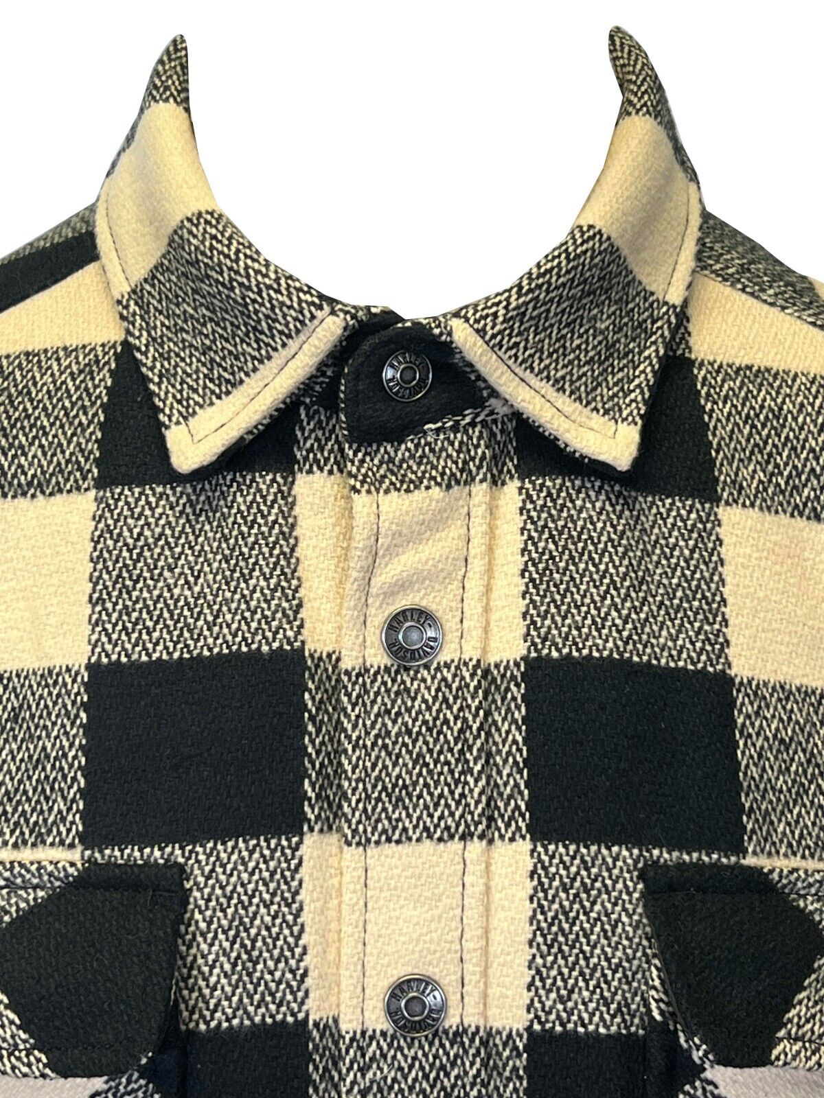 Branded Men's Cream & Black Plaid Shirt Jacket Vintage L/S (S75)