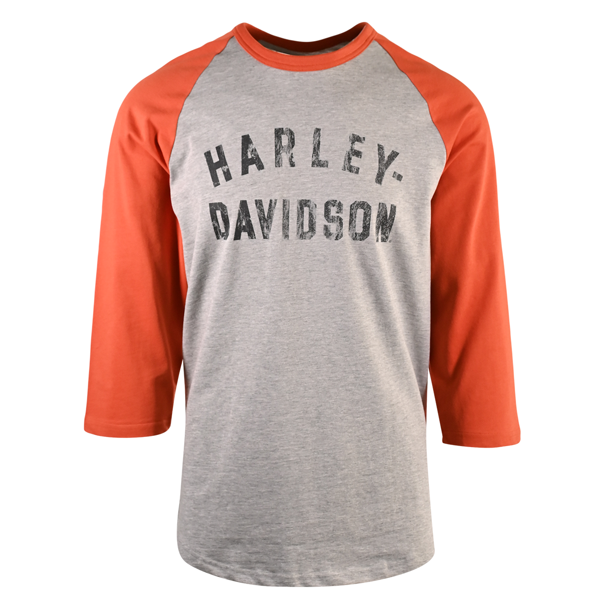 Harley-Davidson Men's T-Shirt Orange White Colorblock 3/4 Sleeve Raglan (S34)