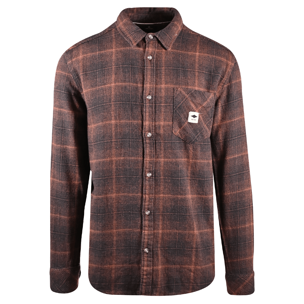 Rip Curl Men's Shirt Burnt Orange Black Plaid Long Sleeve Woven (S10)