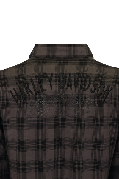 Harley-Davidson Women's Shirt Black Grey Plaid Rose L/S Woven (S18)