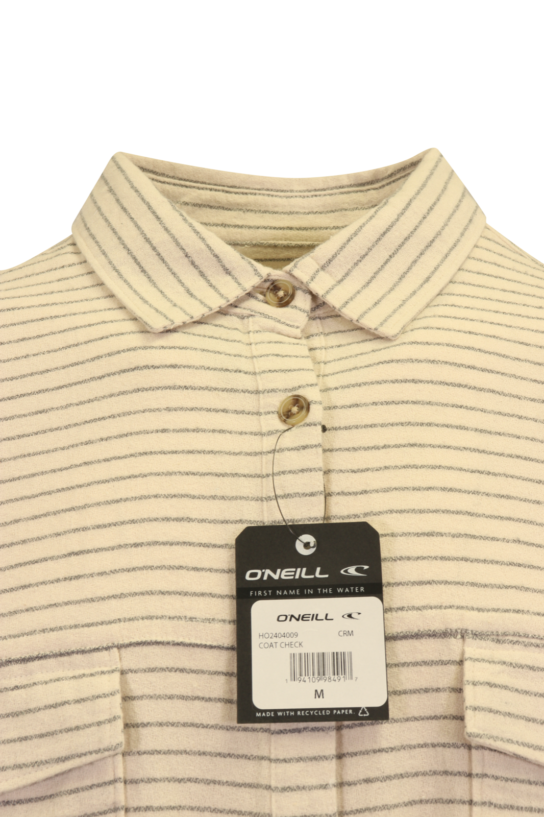 O'Neill Women's Flannel Shirt Horizontal Striped Beige Grey L/S (S17)