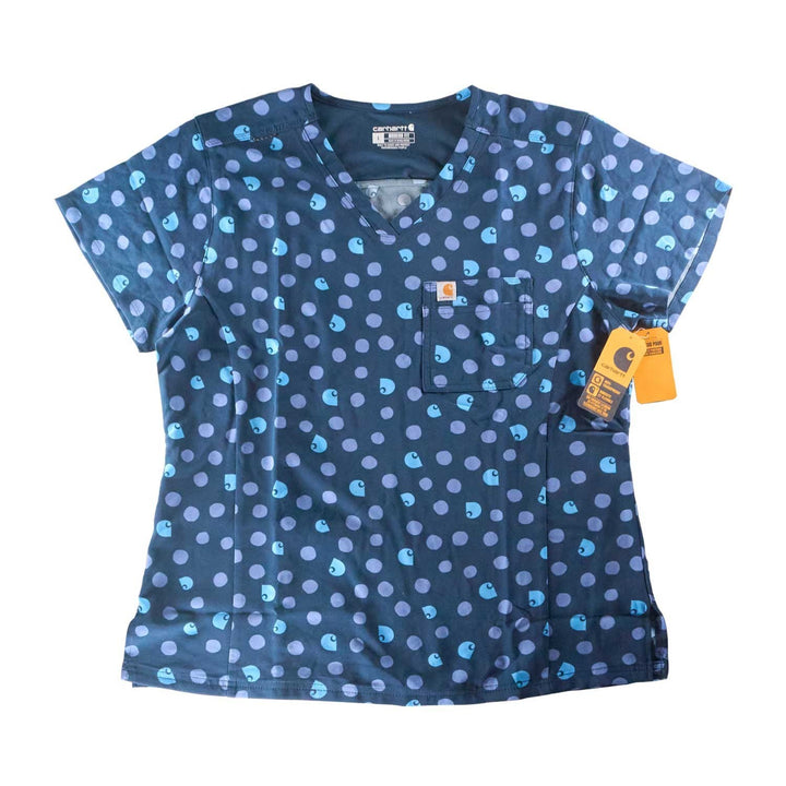 Carhartt Women's Scrub Force Pocket Logo Rugged Flex Cross-Flex V-Neck Print Top