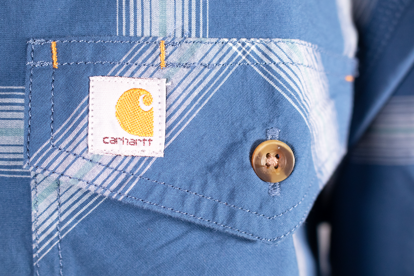 Carhartt Men's Blue Grey Plaid Lightweight S/S Woven Shirt (S10)