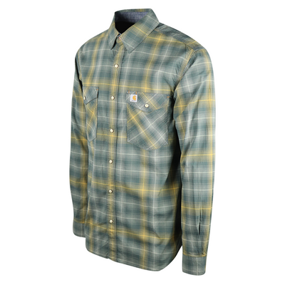 Carhartt Men's Sage Green Seafoam Gold Plaid Snap Front L/S Woven Shirt (S07)