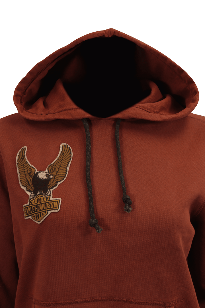 HD Branded Women's Hoodie Washed Maroon Eagle Chest Embroidered L/S