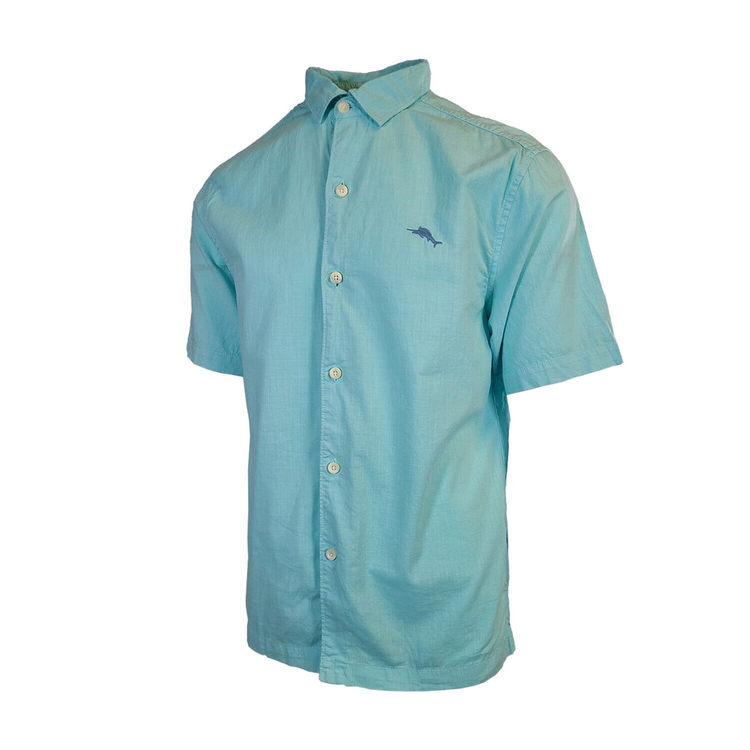 Tommy Bahama Men's Aqua Mist Shirt Blue Logo Short Sleeve Button (S03)