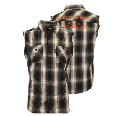 Harley-Davidson Men's Vest Grey Plaid Sleeveless Shirt (S61)