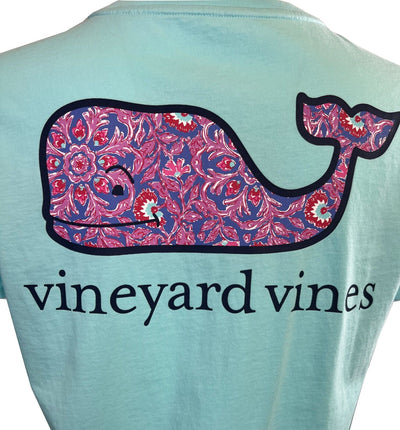 Vineyard Vines Youth's Blue Island Paradise T-Shirt Paisley Floral Whale (S01)