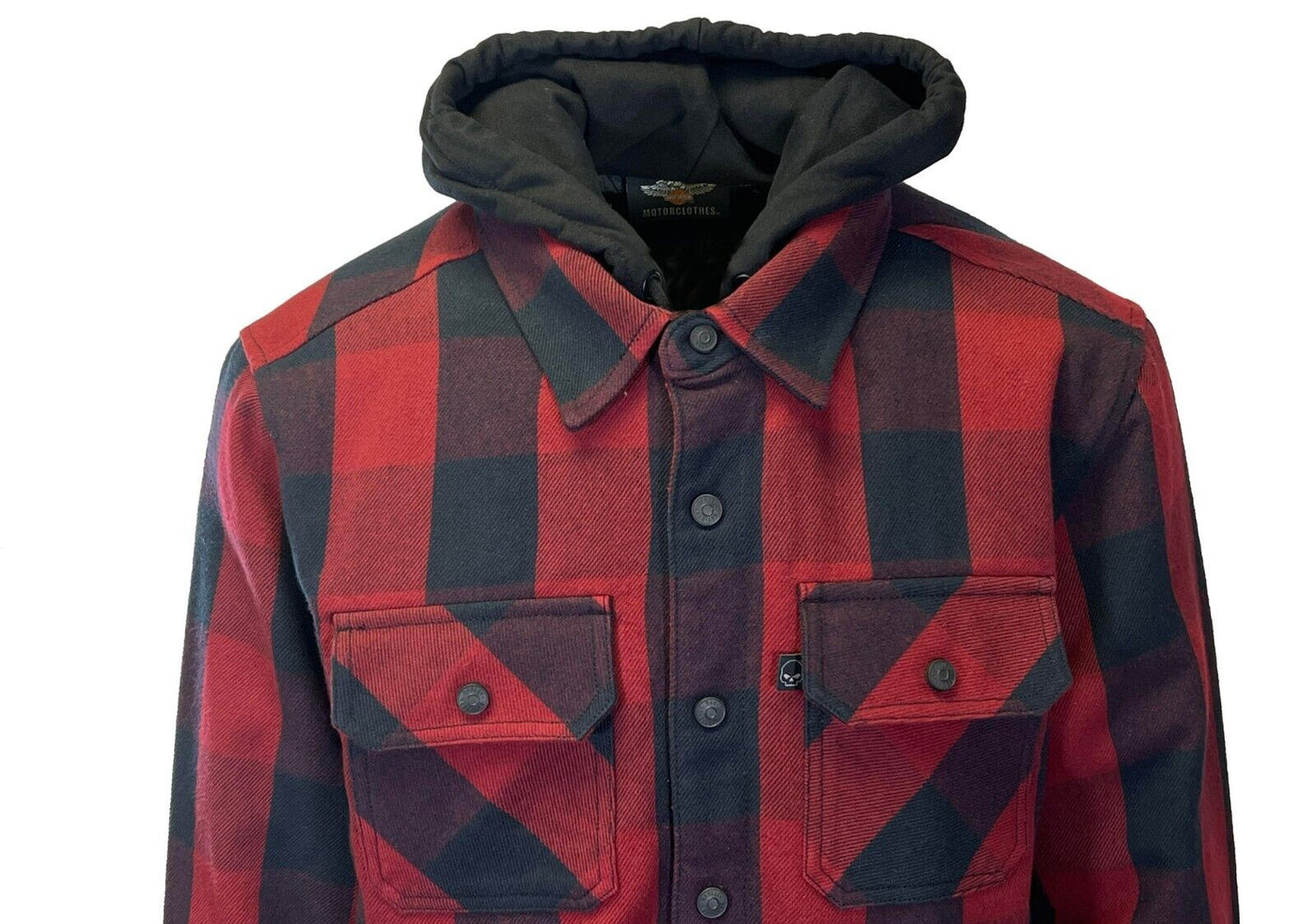 Branded Men s Red Plaid Hoodie Skull Buffalo Check Shirt Jacket S78 Spotted Clothing