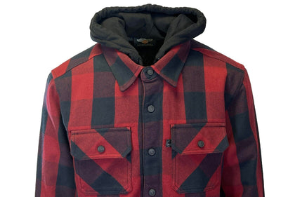 Branded Men's Red Plaid Hoodie Skull Buffalo Check Shirt Jacket (S78)