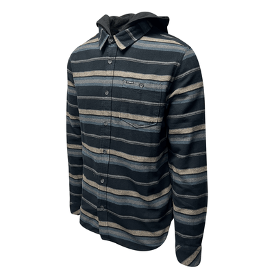 O'Neill Men's Black Flannel Shirt Redmond Hooded Horizontal Striped (S31)