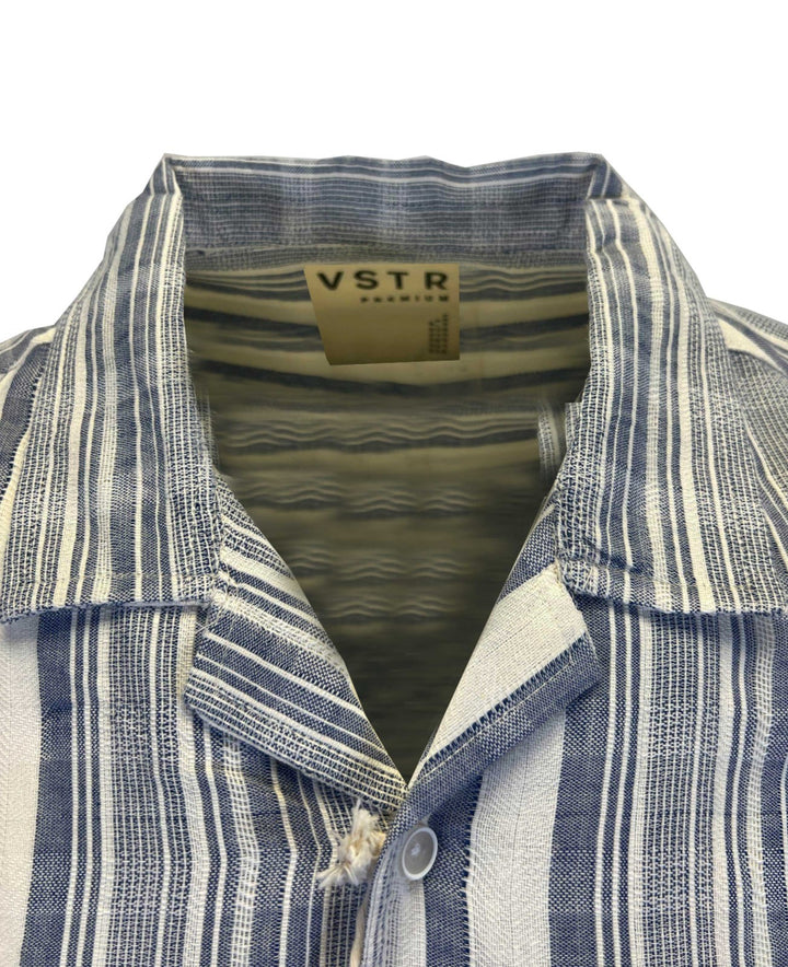 Vstr Premium Men's Navy White Shirt Vertical Stiped Button Down S/S (S01)