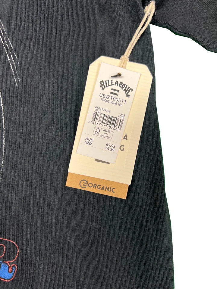 Billabong Women's Black T-Shirt World Tour 1973 Graphic Print Tee S/S (S01)